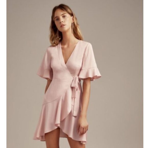 KEEPSAKE the Label NWT Oceans LS Asymmetrical Hem Wrap Mini Dress in Blush XS - Picture 9 of 9